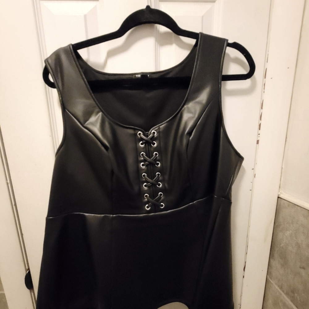 Pleather lace up shirt